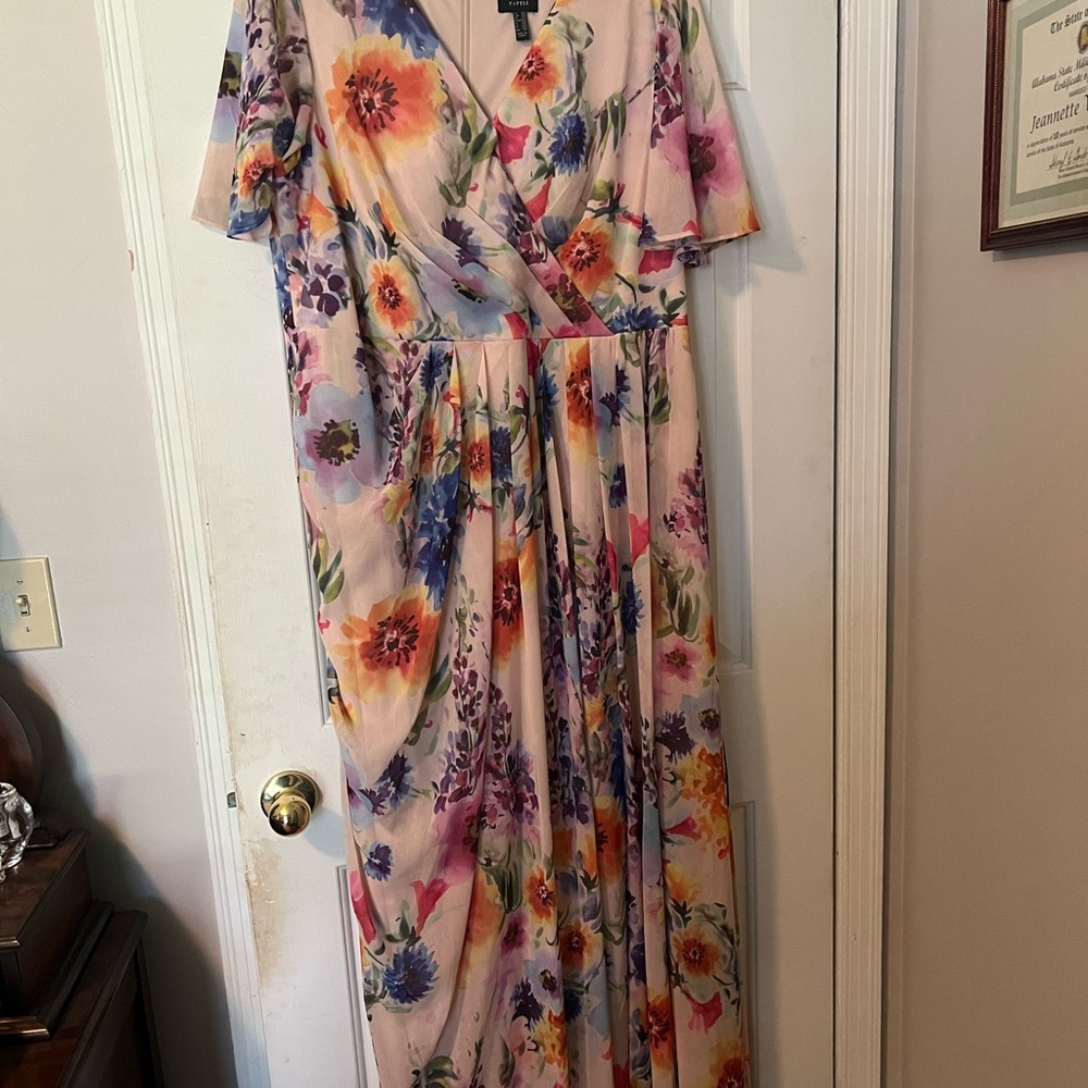 Adrianna Papell Blush Pink Floral Wrap Maxi Dress